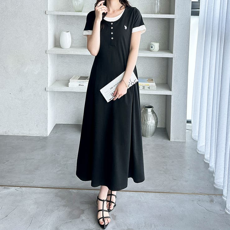 【Ｕ．Ｓ． ＰＯＬＯ ＡＳＳＮ．】レイヤード風ヘンリーネック半袖ワンピース | GeeRA | 詳細画像3 