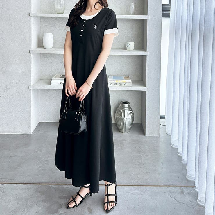 【Ｕ．Ｓ． ＰＯＬＯ ＡＳＳＮ．】レイヤード風ヘンリーネック半袖ワンピース | GeeRA | 詳細画像4 