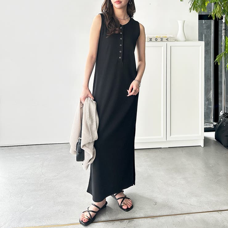 ブラック | 全骨格対応！前後２ＷＡＹ細見えタンクワンピース | GeeRA