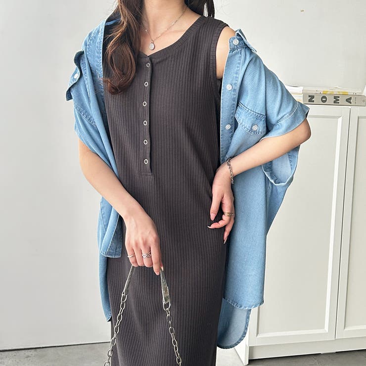 チャコール | 全骨格対応！前後２ＷＡＹ細見えタンクワンピース | GeeRA