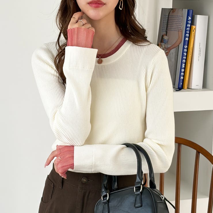 シアー配色レイヤード風リブニット | GeeRA | 詳細画像13 