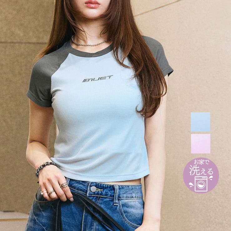 ロゴ刺繍配色ラグランコンパクトＴシャツ | GeeRA | 詳細画像1 