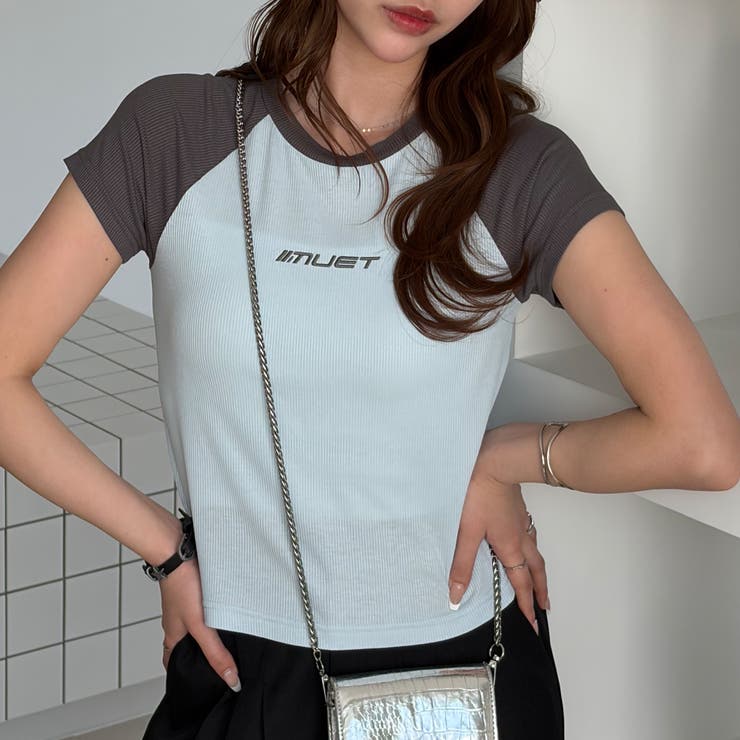ブルー系 | ロゴ刺繍配色ラグランコンパクトＴシャツ | GeeRA