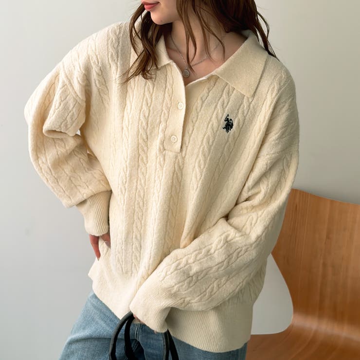 【Ｕ．Ｓ． ＰＯＬＯ ＡＳＳＮ．】衿付ケーブルニット | GeeRA | 詳細画像3 