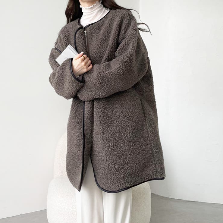 レザーパイピングノーカラーコート[品番：GERW0010386]｜GeeRA（ジーラ