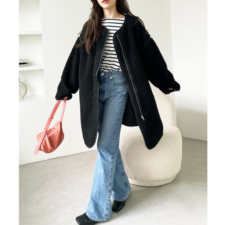 レザーパイピングノーカラーコート[品番：GERW0010386]｜GeeRA（ジーラ