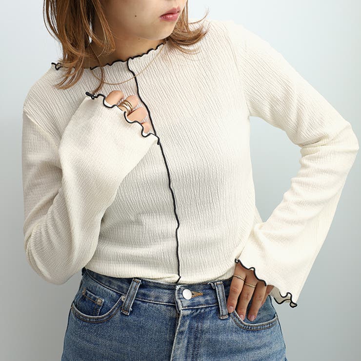 アイボリー | シャーリング素材配色メロウカットソー | GeeRA