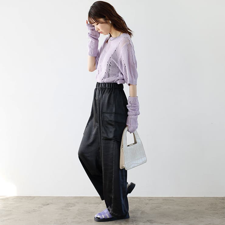 ♡美品♡　セオリー　2021　カーゴ　イージーパンツ　サテン　黒　手洗い可 ヴィンテージサテンイージーカーゴパンツ[品番：GERW0010068
