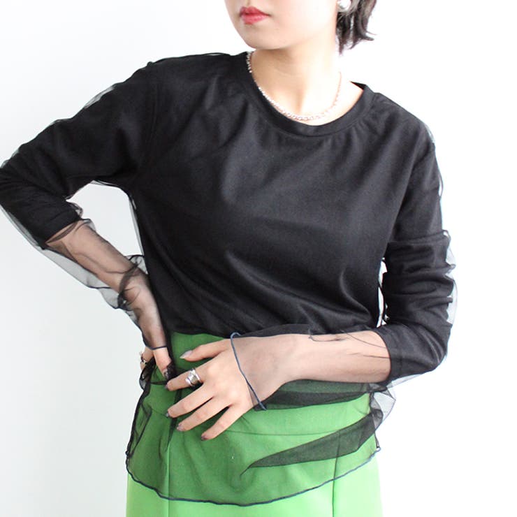 ブラック | シアーレイヤード風カットソー  | GeeRA