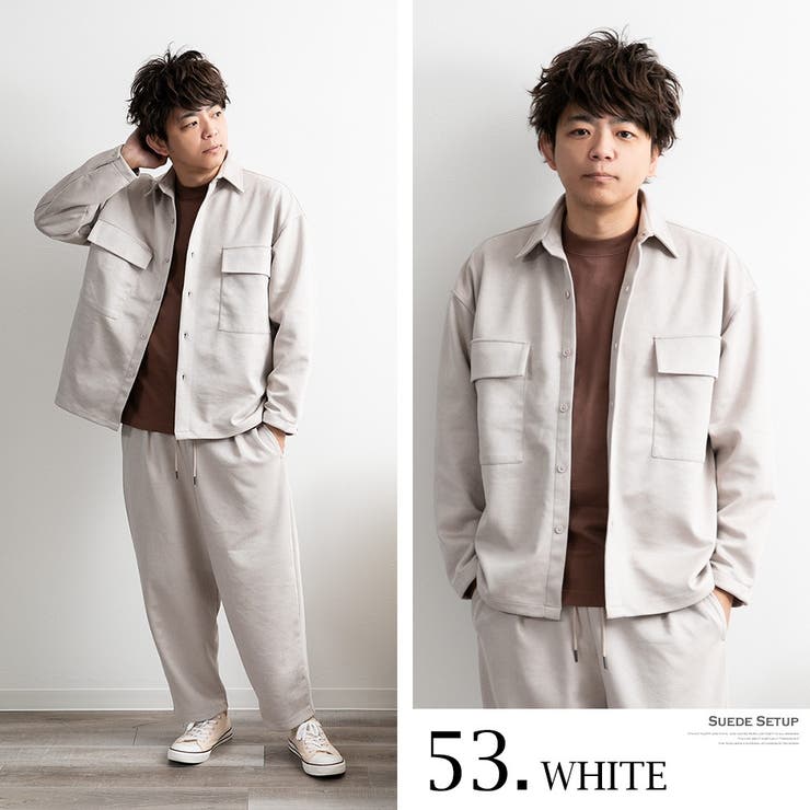 セットアップメンズ秋冬カットスウェードCPOジャケットゆったりサルエルパンツシャツジャケットセットカバーオールスウェード全5色031S1901032S2007
