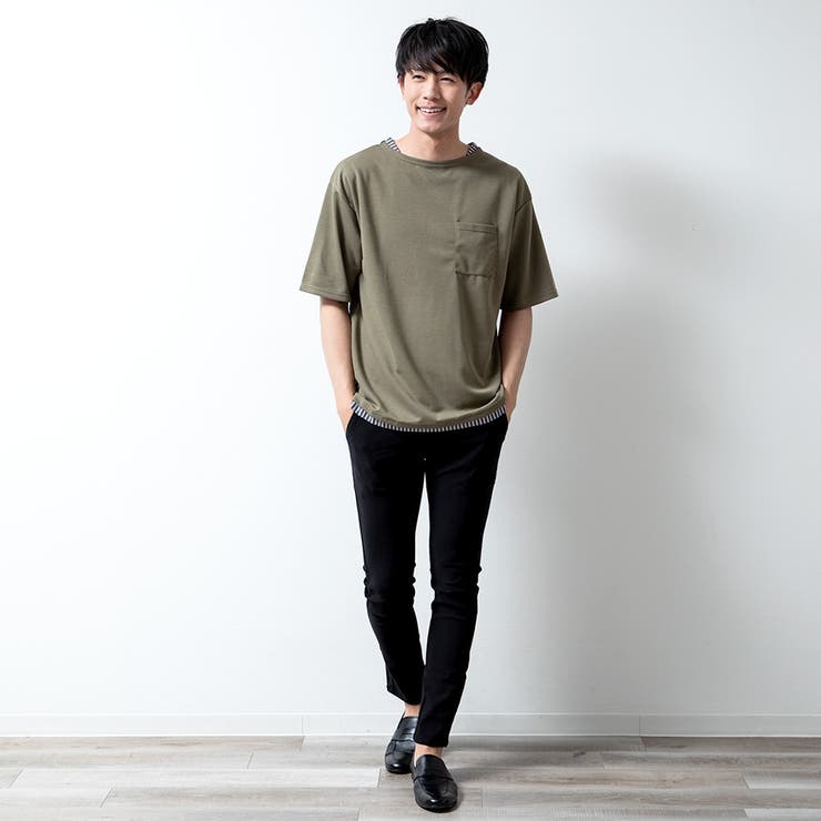 tシャツメンズ半袖重ね着風フェイクレイヤード半袖tシャツオーバーサイズゆったりトップス夏Uネッククルーネック全3色2403-201