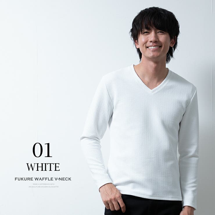 tシャツ メンズ 長袖 Vネック ワッフル 長袖tシャツ カットソー