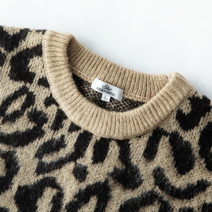 (カシミヤ100%)SANDREWS M レオパード柄 セーター グレー ニット メンズ レオパード セーター 暖かい ヒョウ柄 クルー