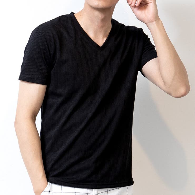 半袖tシャツメンズtシャツVネック半袖インナー細身スリム夏Tシャツカットソーストレッチスラブシンプル全2色3037-22