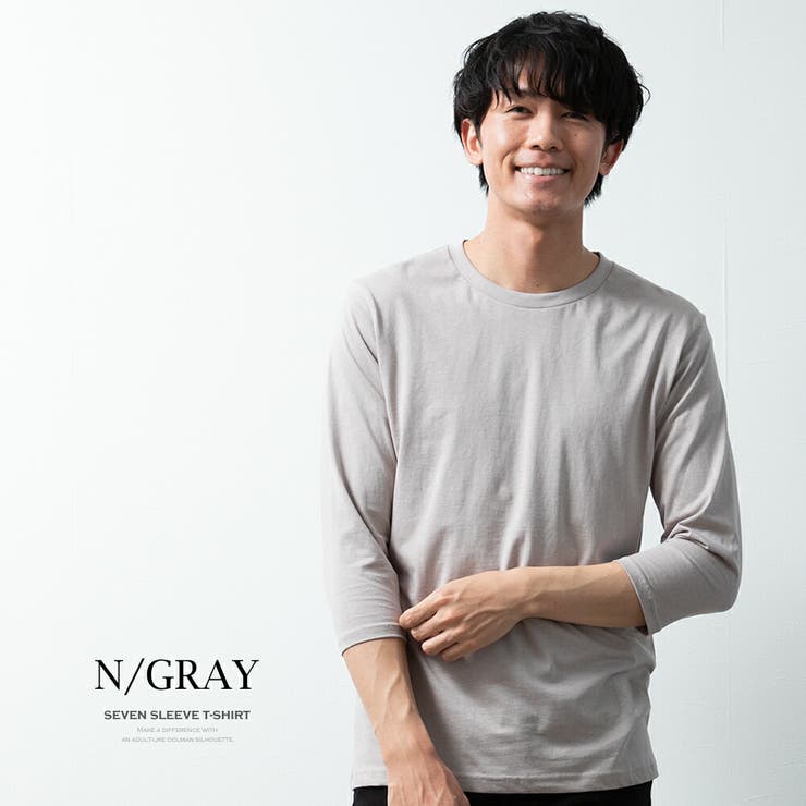 Tシャツ 7分袖 メンズ クルーネック 綿 綿100% シンプル トップス[品番