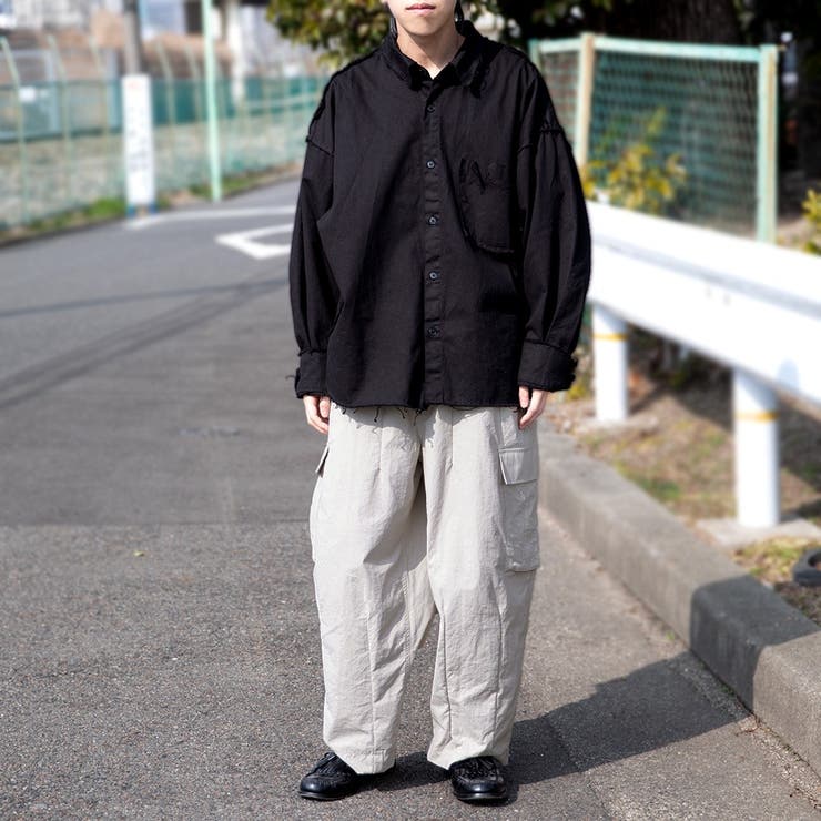 カーゴパンツメンズワイドゆったりワイドパンツミリタリーパンツ太めバギーパンツナイロン涼しい春夏全2色WE22SP12
