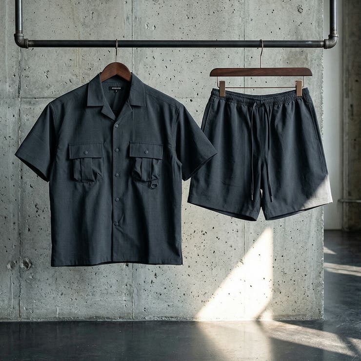 セットアップ メンズ シャツジャケット ショートパンツ ハーフパンツ