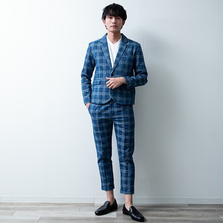 セットアップ メンズ テーラードジャケット チェック イージーパンツ