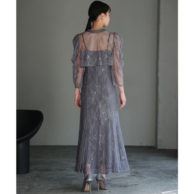 GIRL｜レース&シフォンプリーツロングフレア 結婚式 ワンピース