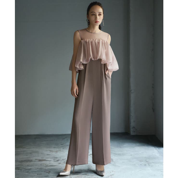 パンツドレス GARL ガール GIRL フロッキードットシアーオールインワン 結婚式