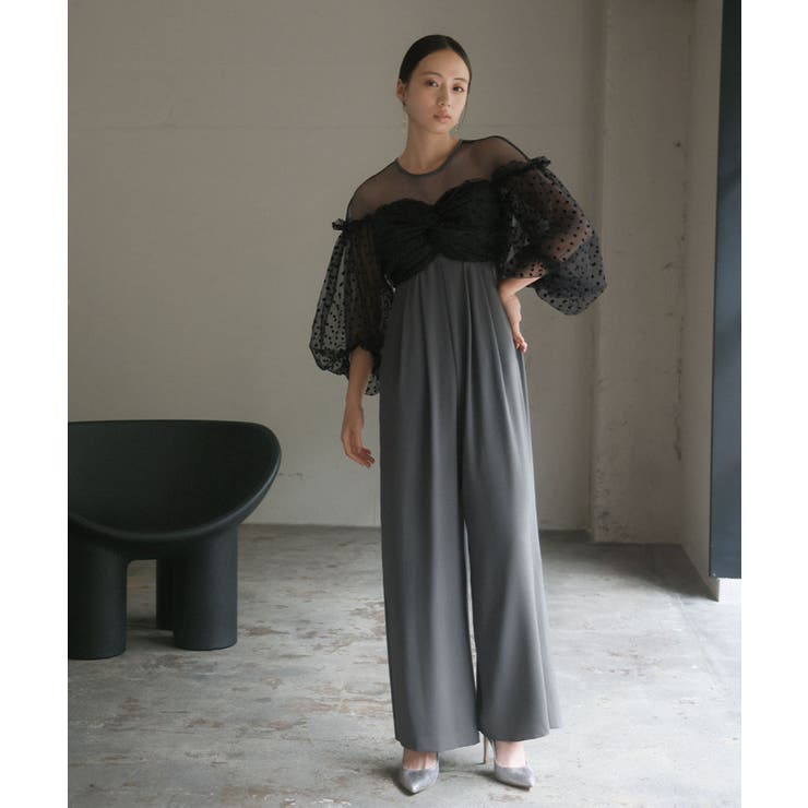 【新品未使用】GIRL パンツドレス ダブルクロスリボンキャミソールオールインワン 結婚式 パンツ