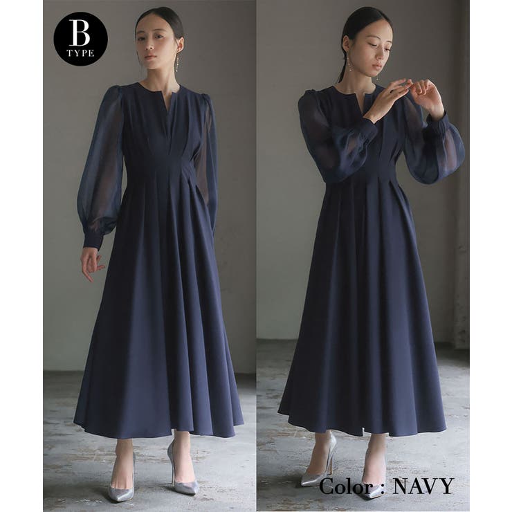 結婚式・お呼ばれ対応 | シフォンシャーリングハイネックドレス