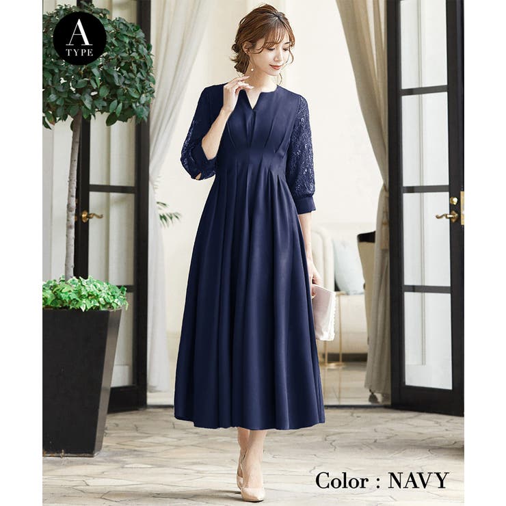 結婚式・お呼ばれ対応 | シフォンシャーリングハイネックドレス