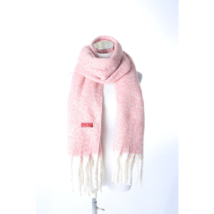 杢ピンク | あったかマフラー 大判 ブロックチェック＆フリンジ | GlovesDEPO