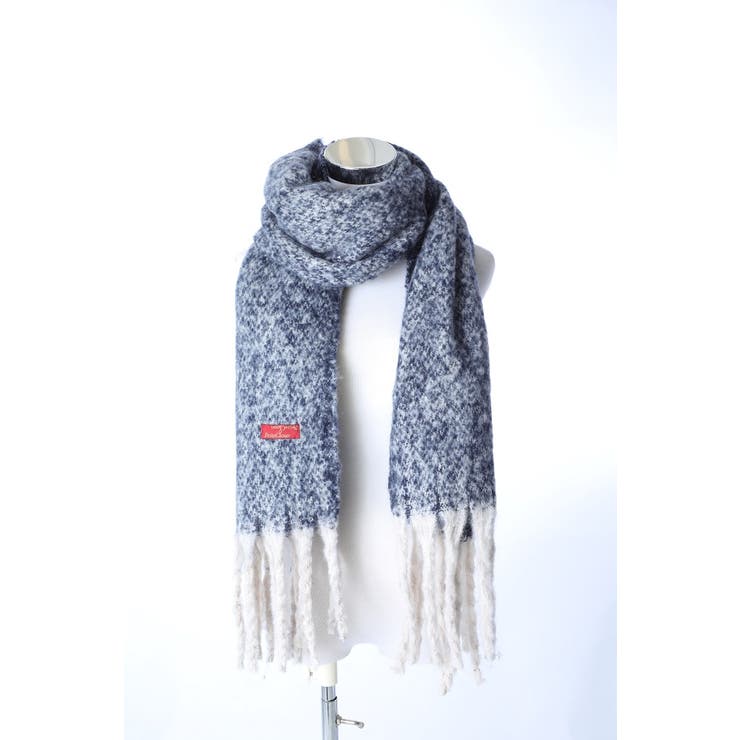 杢ネイビー | あったかマフラー 大判 ブロックチェック＆フリンジ | GlovesDEPO
