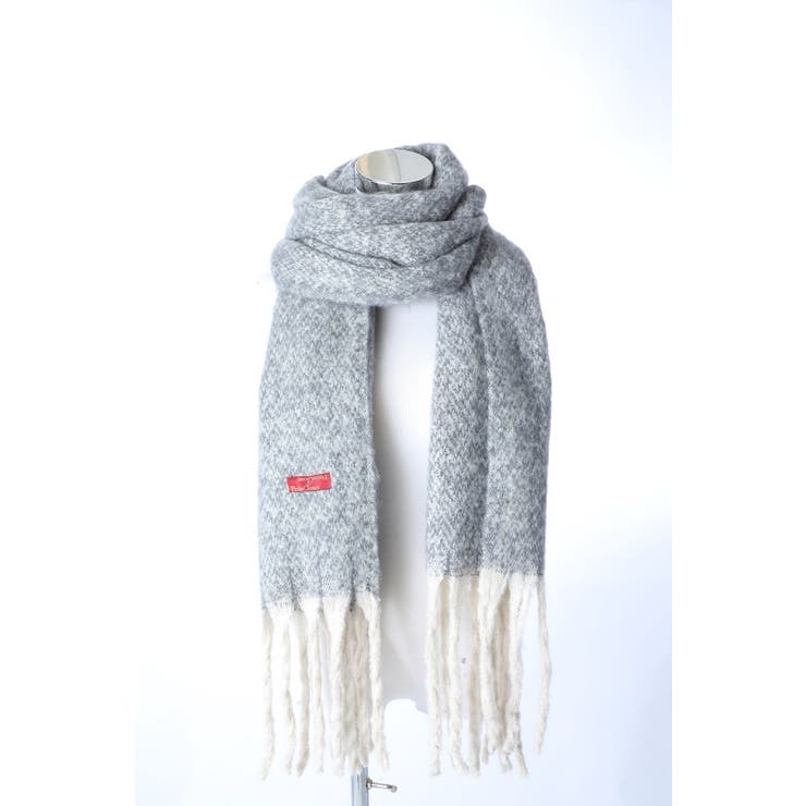 杢グレー | あったかマフラー 大判 ブロックチェック＆フリンジ | GlovesDEPO