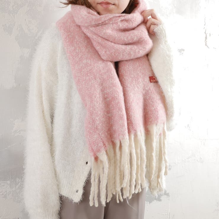 あったかマフラー 大判 ブロックチェック＆フリンジ | GlovesDEPO | 詳細画像1 