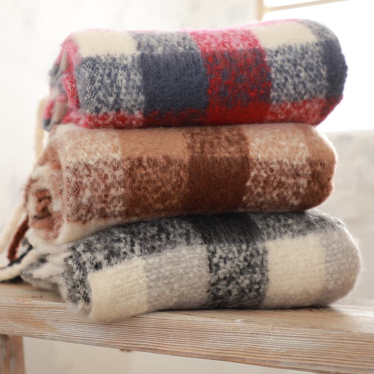 あったかマフラー 大判 ブロックチェック＆フリンジ | GlovesDEPO | 詳細画像9 