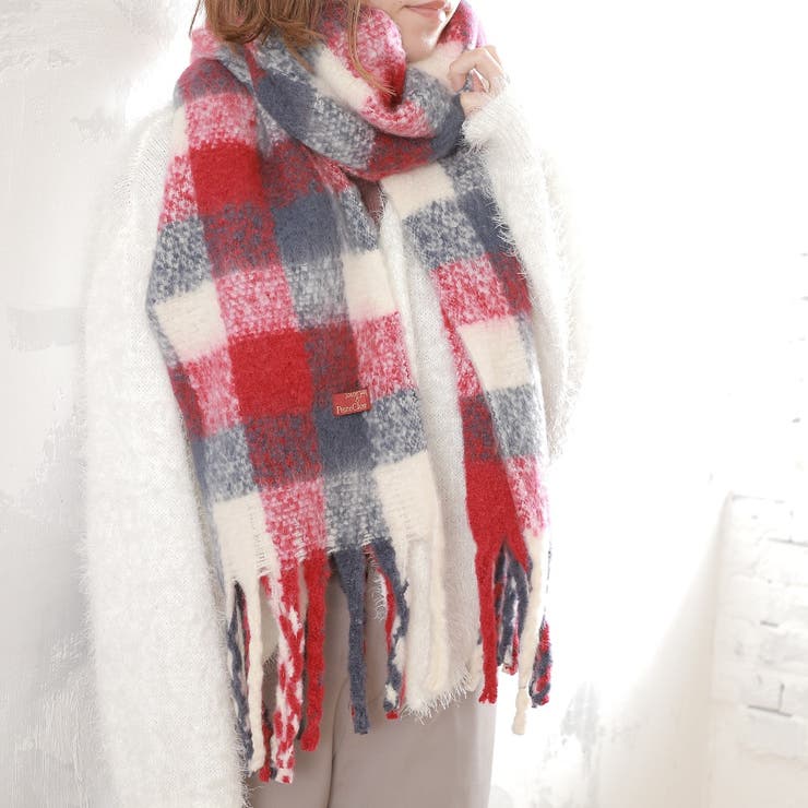 あったかマフラー 大判 ブロックチェック＆フリンジ | GlovesDEPO | 詳細画像6 
