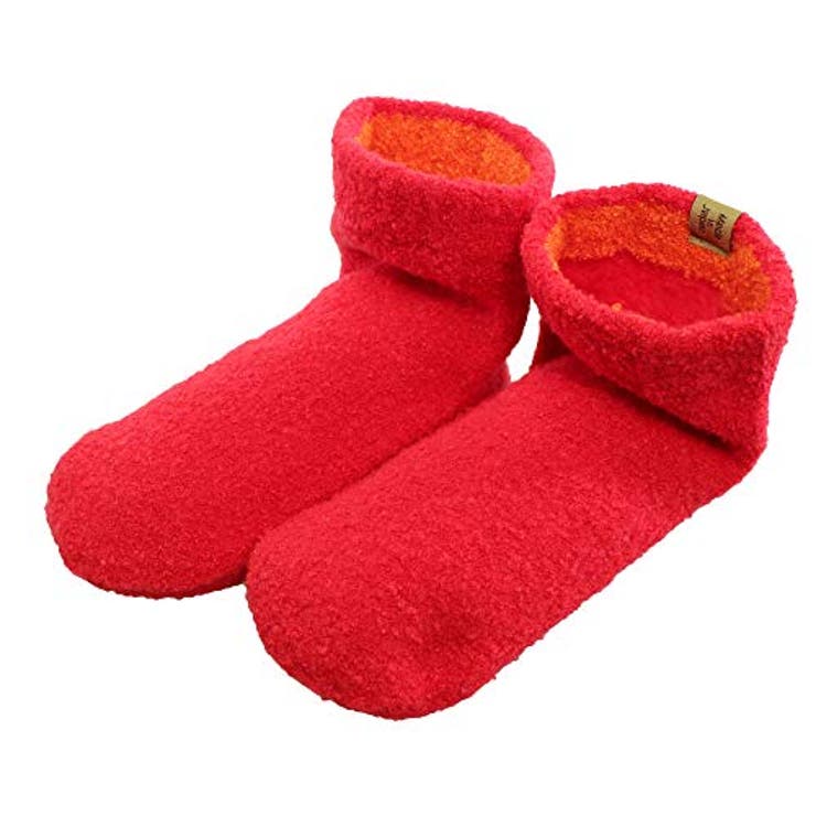 レッド | てぶくろ屋さんがつくった「モコモコ先丸ソックス ゆったり派シングル ショートタイ… | GlovesDEPO