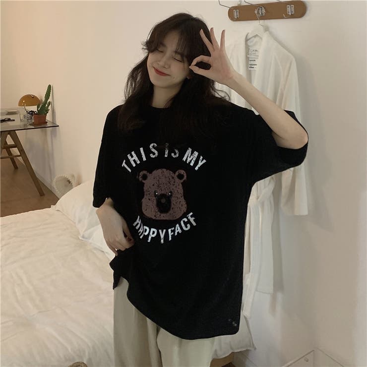 フロントくまプリント半袖Tシャツ 10187[品番：XB000010462]｜G&L