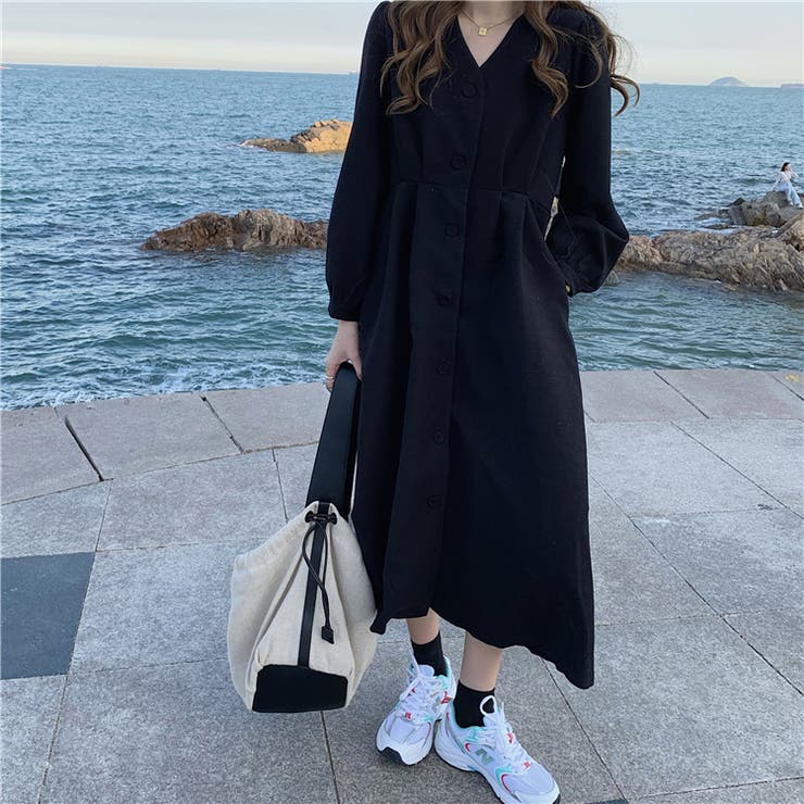 GIVENCHY フレンチスリーブ ロング ワンピース フロントボタン