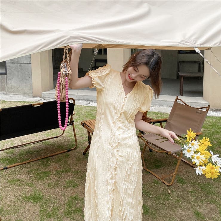 フロントボタンパフスリーブワンピース 10280[品番：XB000010588