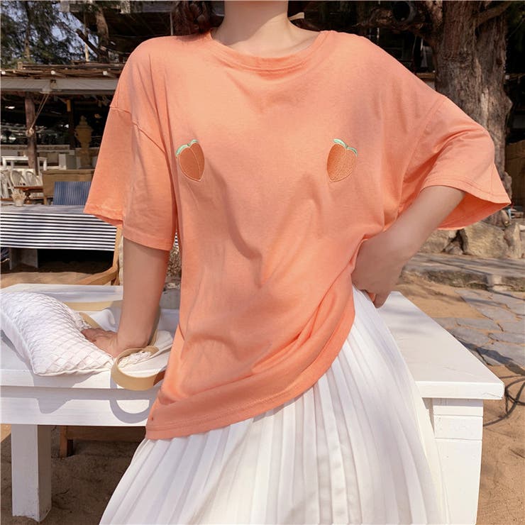 ピーチ刺繍 半袖Tシャツ 10336[品番：XB000010621]｜G&L Style