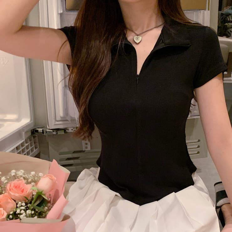 ブラック | フロントジップラウンドTシャツ 10351 | G&L Style