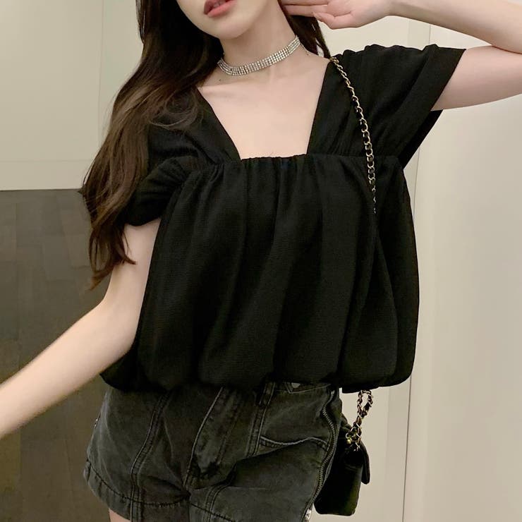 ブラック | バックオープンスクエアネックボリュームトップス 10356 | G&L Style