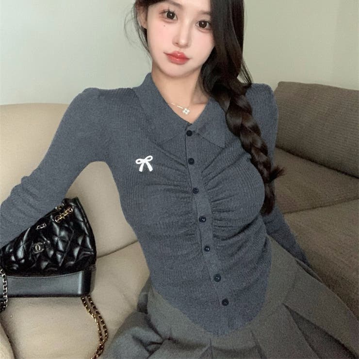 リボンブローチ付き リブニットトップス 10377 | G&L Style | 詳細画像8 