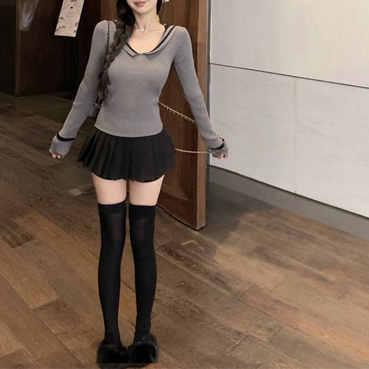 セーラーカラー リブニットトップス 10378[品番：XB000010667