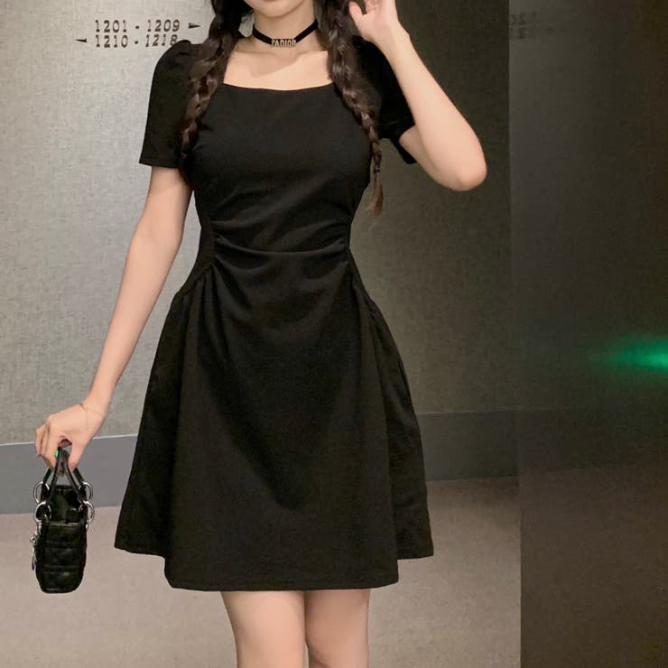 gyda 黒 半袖 ミニワンピース Aライン