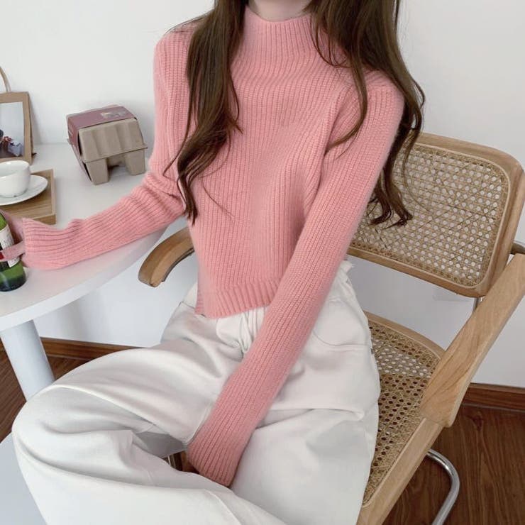 ピンク | アシンメトリー薄手ニットトップス 10408 | G&L Style