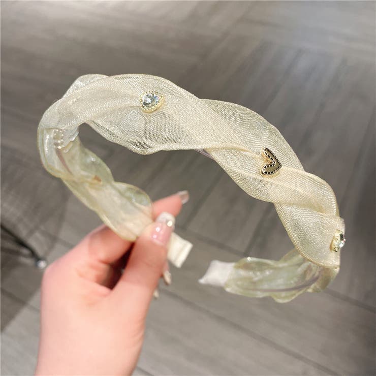 アイボリー | ハートモチーフシフォンカチューシャ 10419 | G&L Style