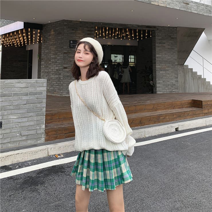チェック柄プリーツスカートパンツ 8742[品番：XB000009144