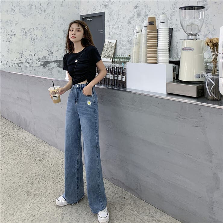 ワンポイント刺繍ストレートデニムパンツ 8796[品番