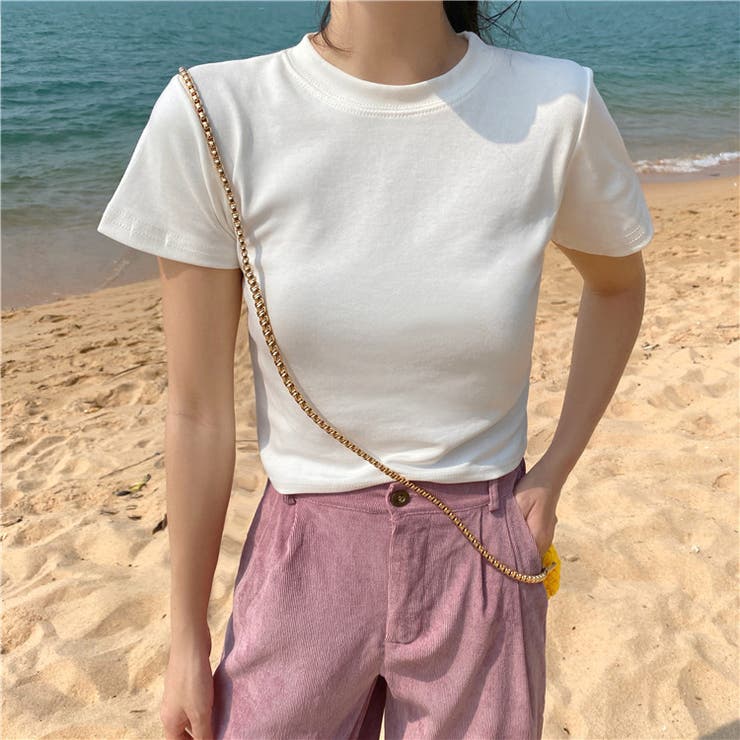 tシャツ ミニループショートプルオーバー レディース ホワイト 白Tシャツ レッド 赤刺繍ルーズブルー 青トップス