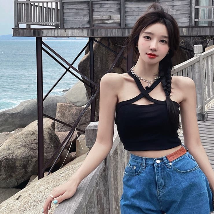 クロスデザインショート丈トップス 9295[品番：XB000009613]｜G&L