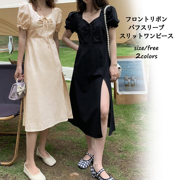 パフスリーブ フロントリボン/バックオープン&リボン ワンピース SLY ワンピース FRONT RIBBON PUFF SLEEVE OP フロント リボン